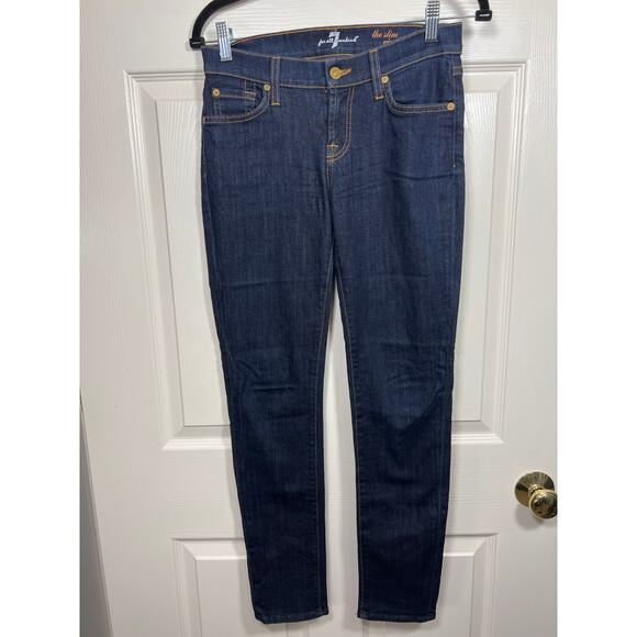 7 For All Mankind Jeans Slim Straight Cigarette Leg Dark Wash Womens 26 - Picture 2 of 7